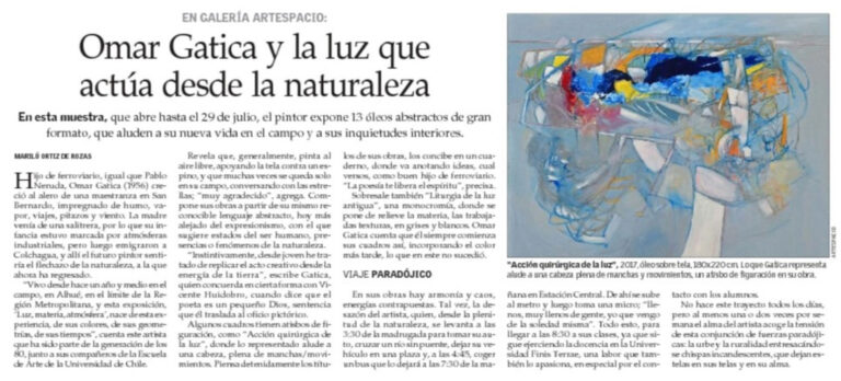 Omar Gatica y la luz que actúa desde la naturaleza. El Mercurio 2017
